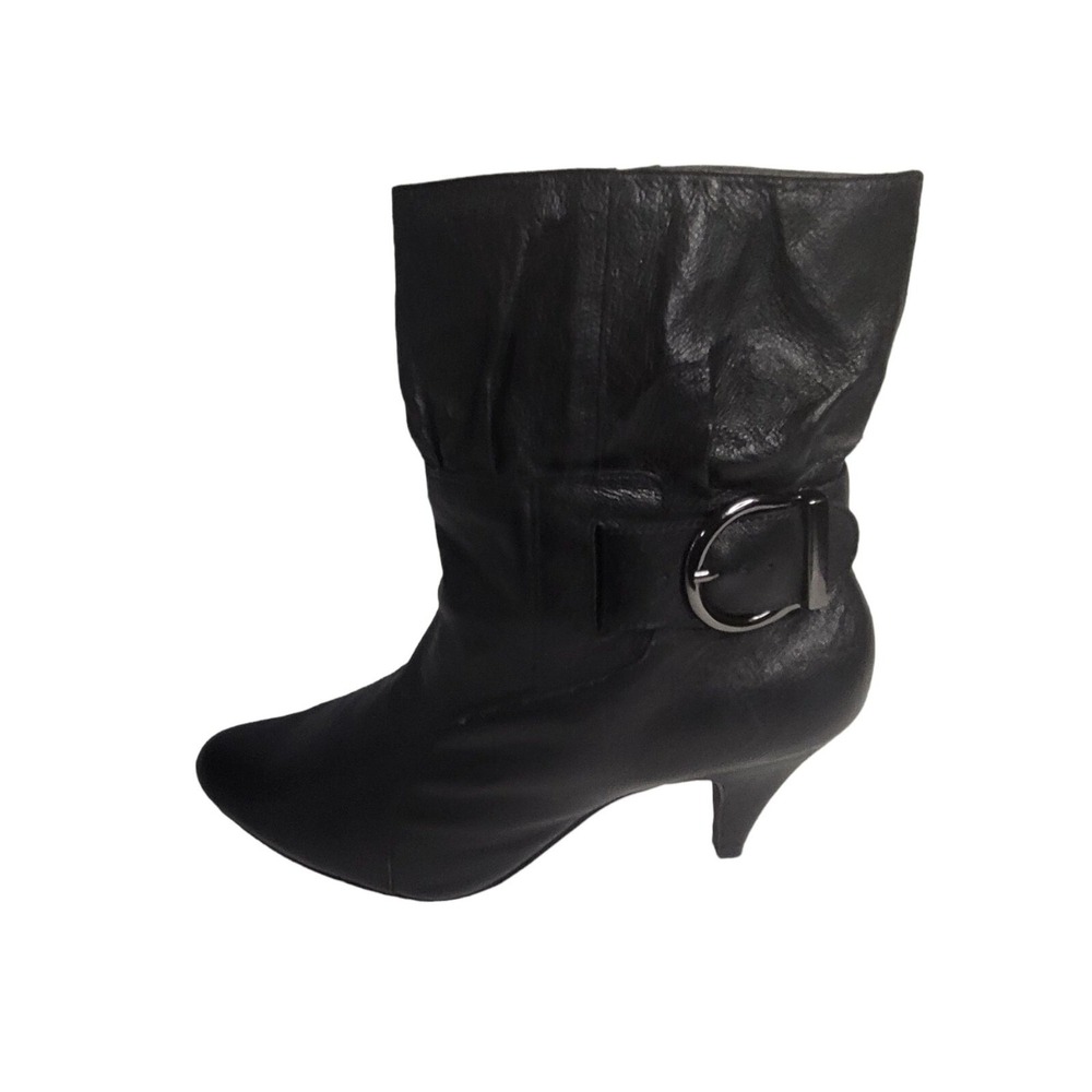 Womens Boots Size 8.5 Black Leather Kitten‎ Heel Slouch Ankle Ava Steve Madden